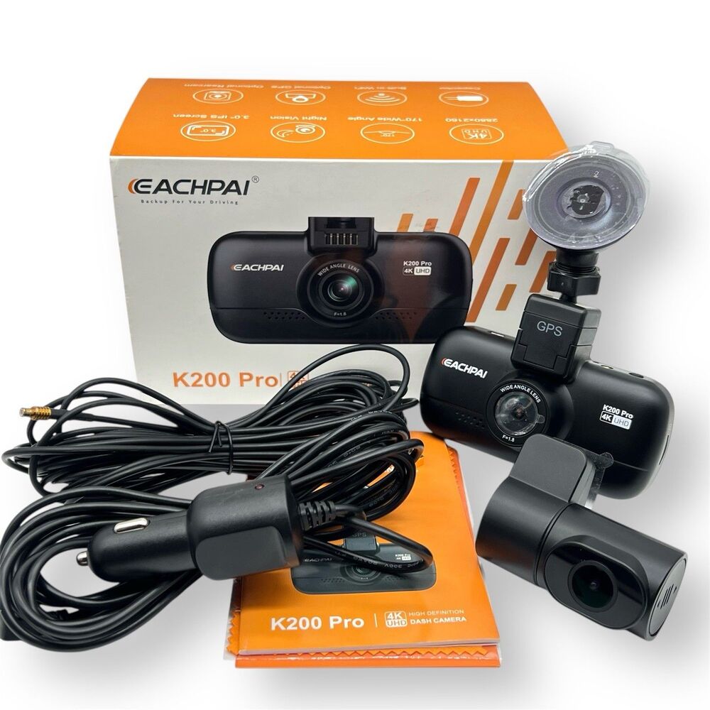 4K Dash Cam Dual Front & Back Camera UHD WiFi Night Vision GPS EACHPAI K200 Pro